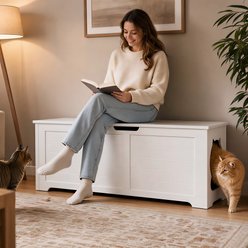 Bencmate Wooden Industrial Cat Litter Box Enclosure, White