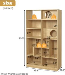 Cfowner 2-in-1 Wooden Modern Bookshelf Cat House with Storage, Natural slide 2 of 4