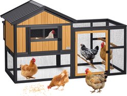 Petsfit Vertical Stripes Wooden 2-Story Chicken Coop with Run & 2 Nesting Boxes, Large, 4 to 6 Chicken Capacity, 71 x 42 x 45-in