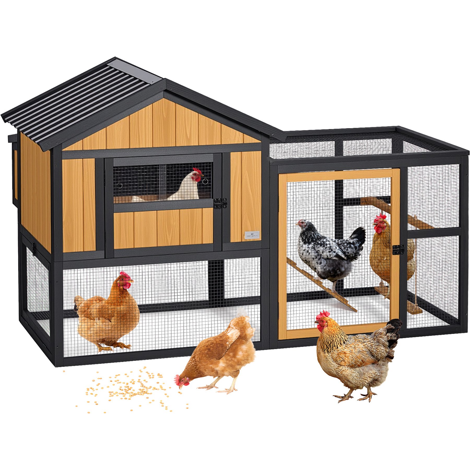 Petsfit Vertical Stripes Wooden 2-Story Chicken Coop with Run & 2 Nesting Boxes, Large, 4 to 6 Chicken Capacity, 71 x 42 x 45-in