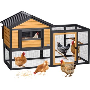 PETSFIT Horizontal Stripes Wooden 2-Story Chicken Coop with Run