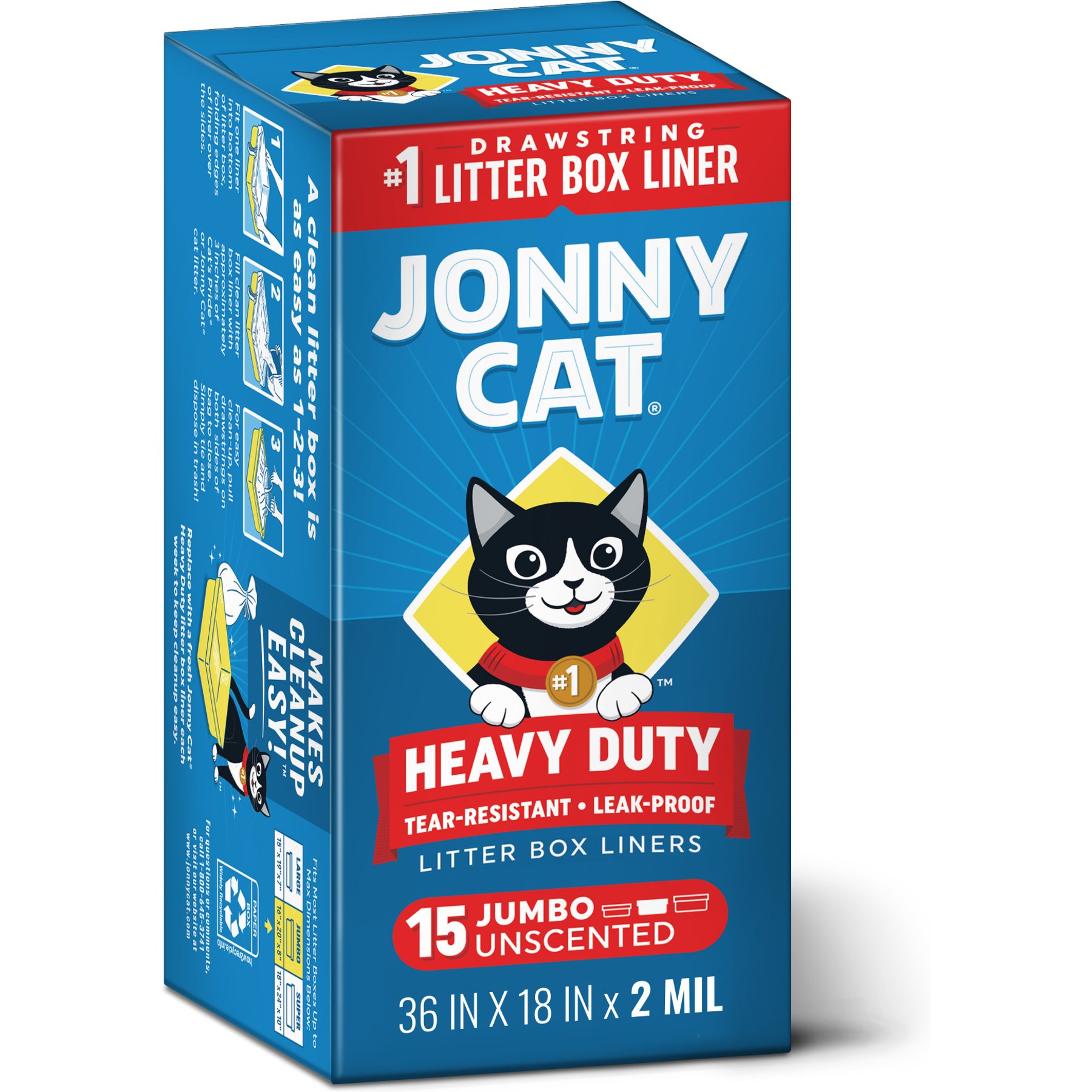Jonny Cat Heavy Duty Tear-Resistant Litter Box Liners, Jumbo, 15 count