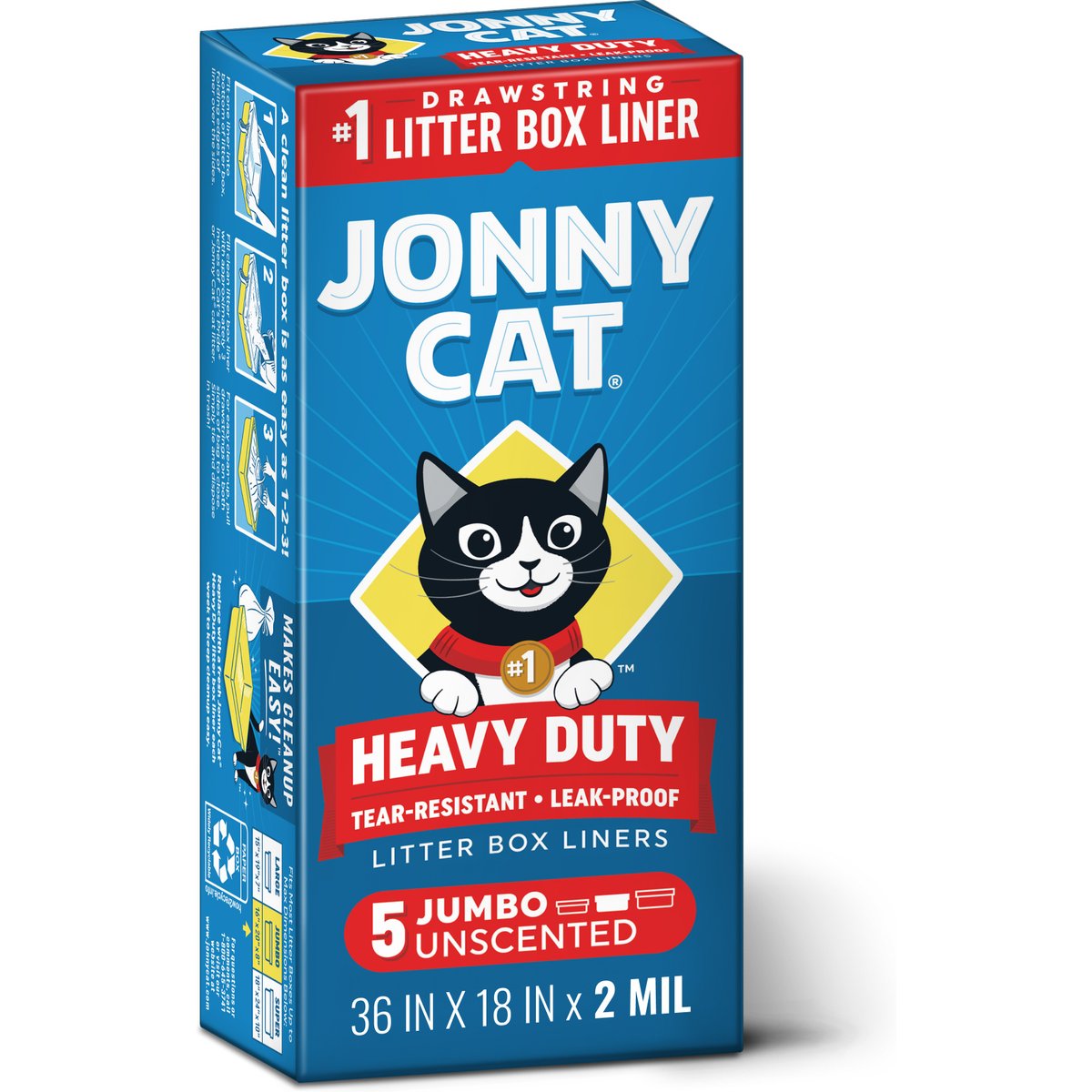 Jonny Cat Heavy Duty Tear-Resistant Litter Box Liners, Jumbo, 5 count