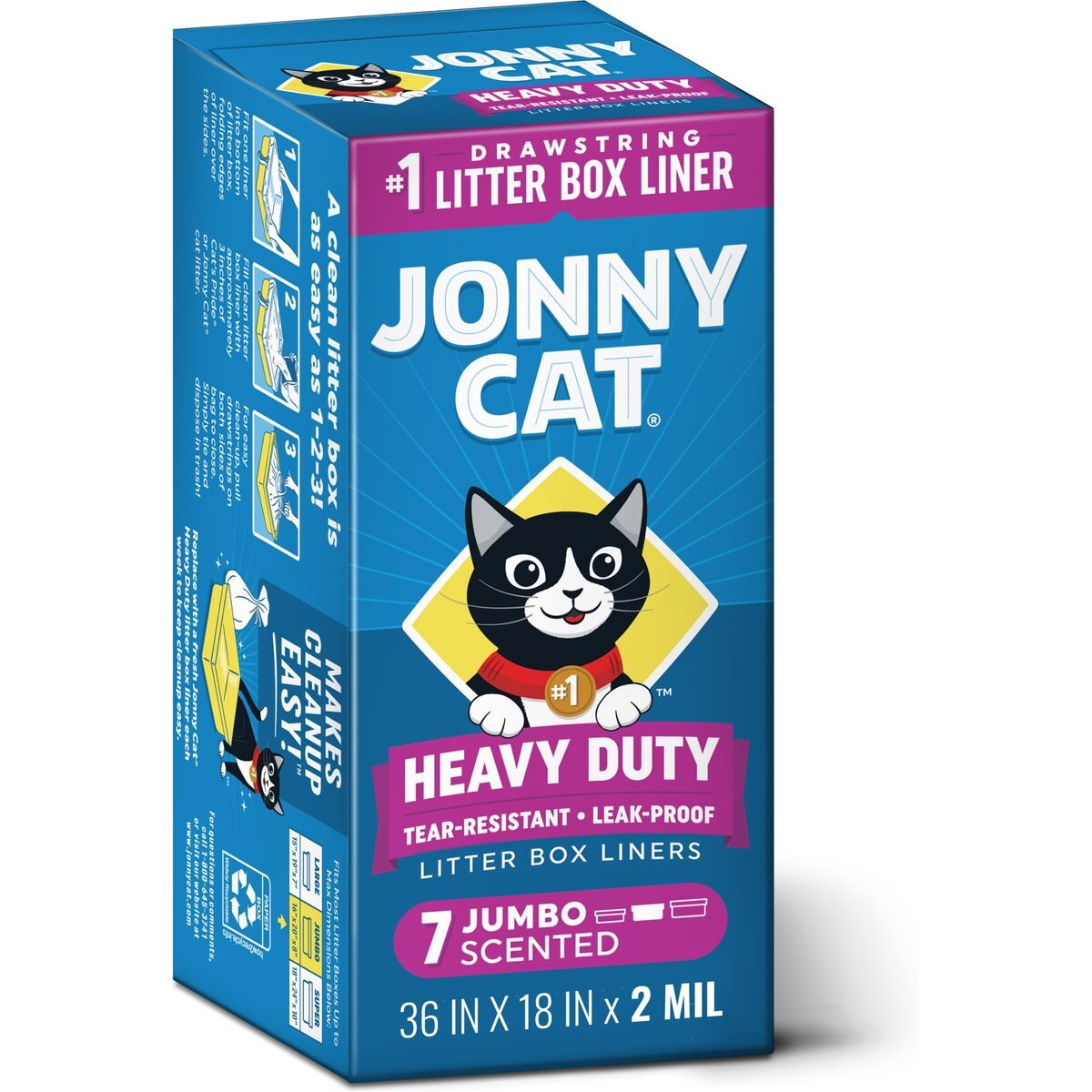 Jonny Cat Heavy Duty Tear-Resistant Scented Jumbo Cat Litter Box Liners, 7 Count