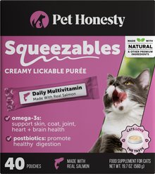 Pet Honesty Multivitamin Squeezables Salmon Flavored Creamy Lickable Puree Supplement for Cats, 40 count