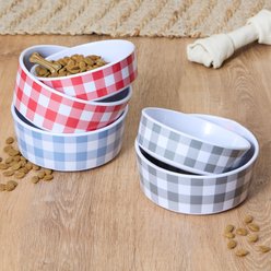 Bone Dry Gingham Melamine Single Non-Slip Dog & Cat Food Bowl, Blue, Small/Medium slide 2 of 6