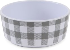 Bone Dry Gingham Melamine Single Non-Slip Dog & Cat Food Bowl, Gray, Medium/Large