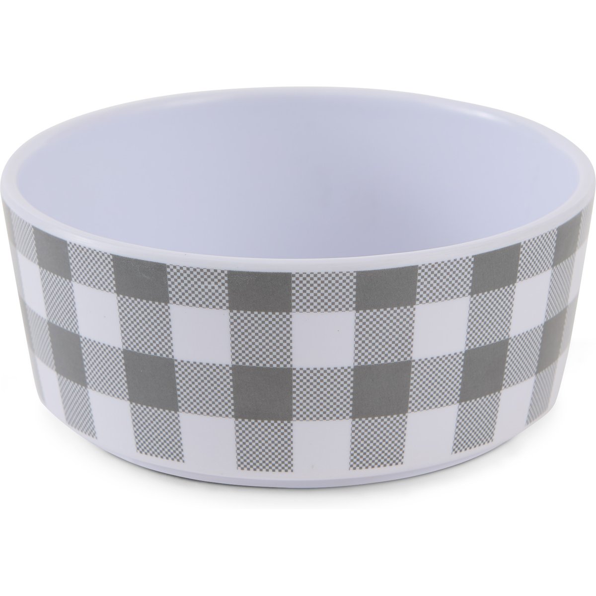 Bone Dry Gingham Melamine Single Non-Slip Dog & Cat Food Bowl, Gray, Medium/Large