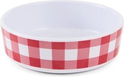 Bone Dry Gingham Melamine Single Non-Slip Dog & Cat Food Bowl, Red, Small/Medium