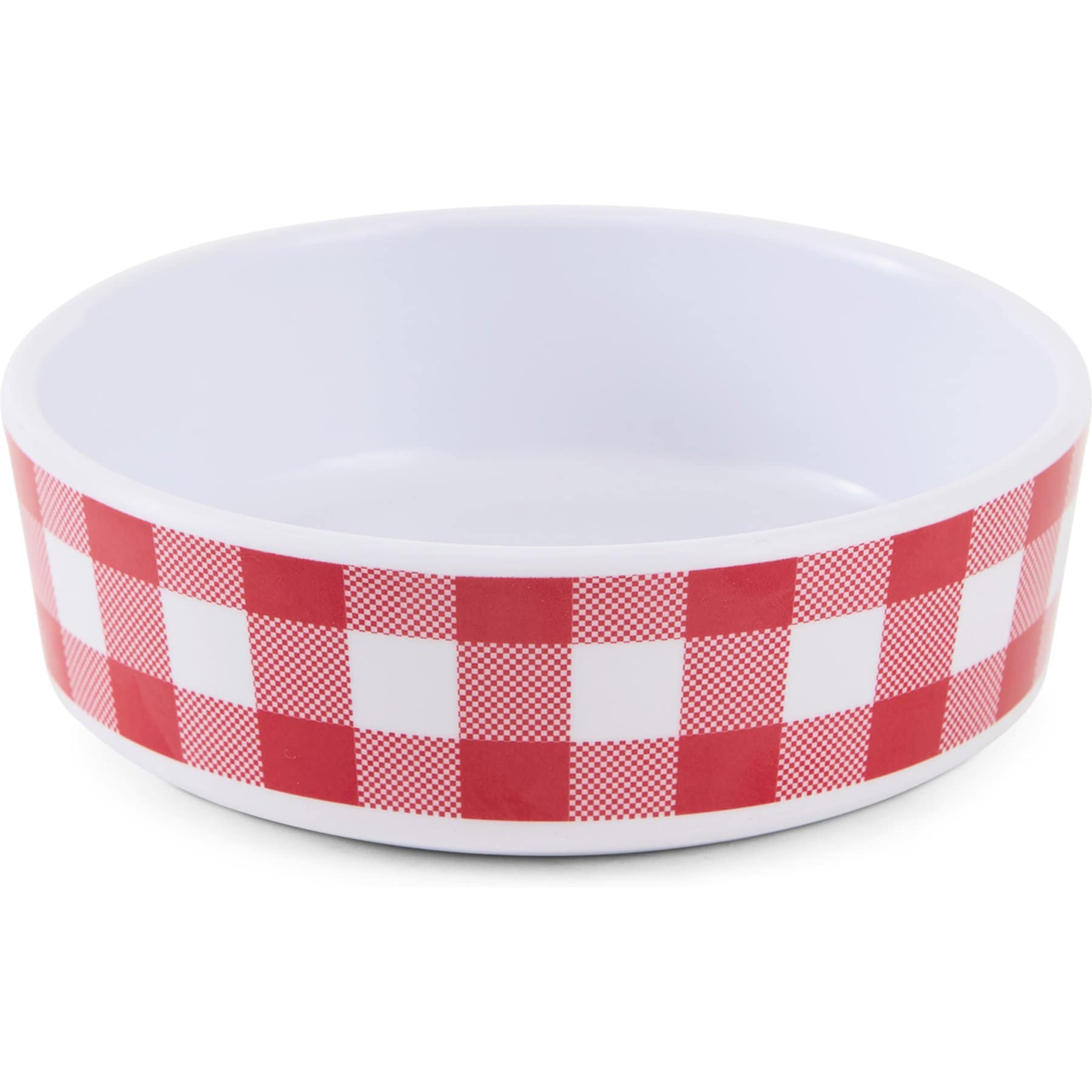 Bone Dry Gingham Melamine Single Non-Slip Dog & Cat Food Bowl, Red, Small/Medium