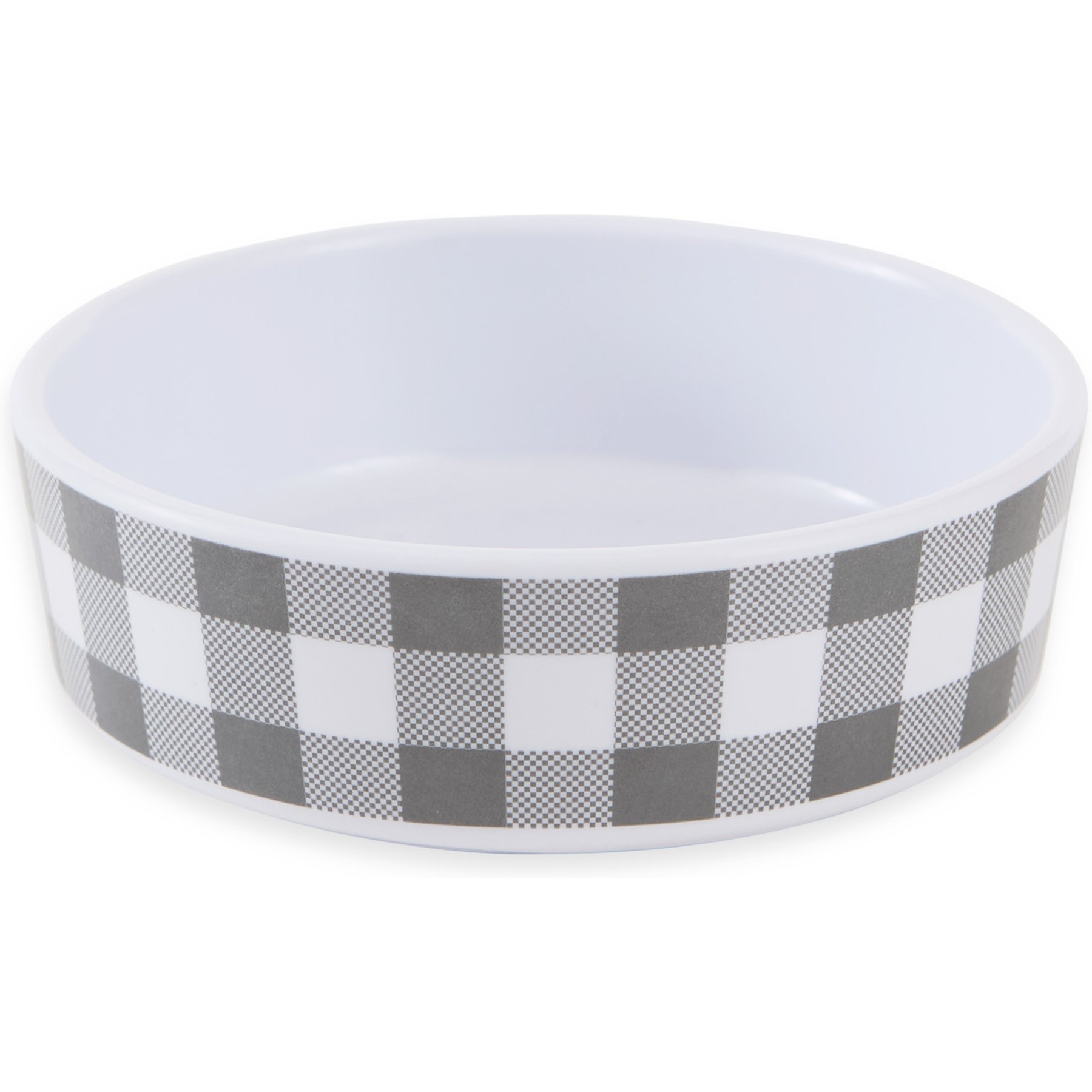 Bone Dry Gingham Melamine Single Non-Slip Dog & Cat Food Bowl, Gray, Small/Medium