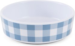 Bone Dry Gingham Melamine Single Non-Slip Dog & Cat Food Bowl, Blue, Small/Medium