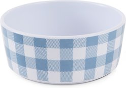 Bone Dry Gingham Melamine Single Non-Slip Dog & Cat Food Bowl, Blue, Medium/Large