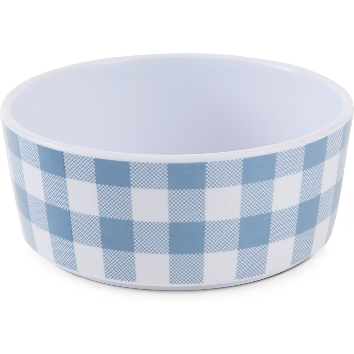 Bone Dry Gingham Melamine Single Non-Slip Dog & Cat Food Bowl, Blue, Medium/Large