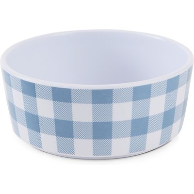 Bone Dry Bone Dry Gingham Melamine Single Non-Slip Dog & Cat Food Bowl, Blue, Medium/Large