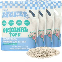 THE LICKER STORE Ultra Absorbent Fast Clumping Flushable Unscented Tofu Cat Litter, 8-lb bag, bundle of 4