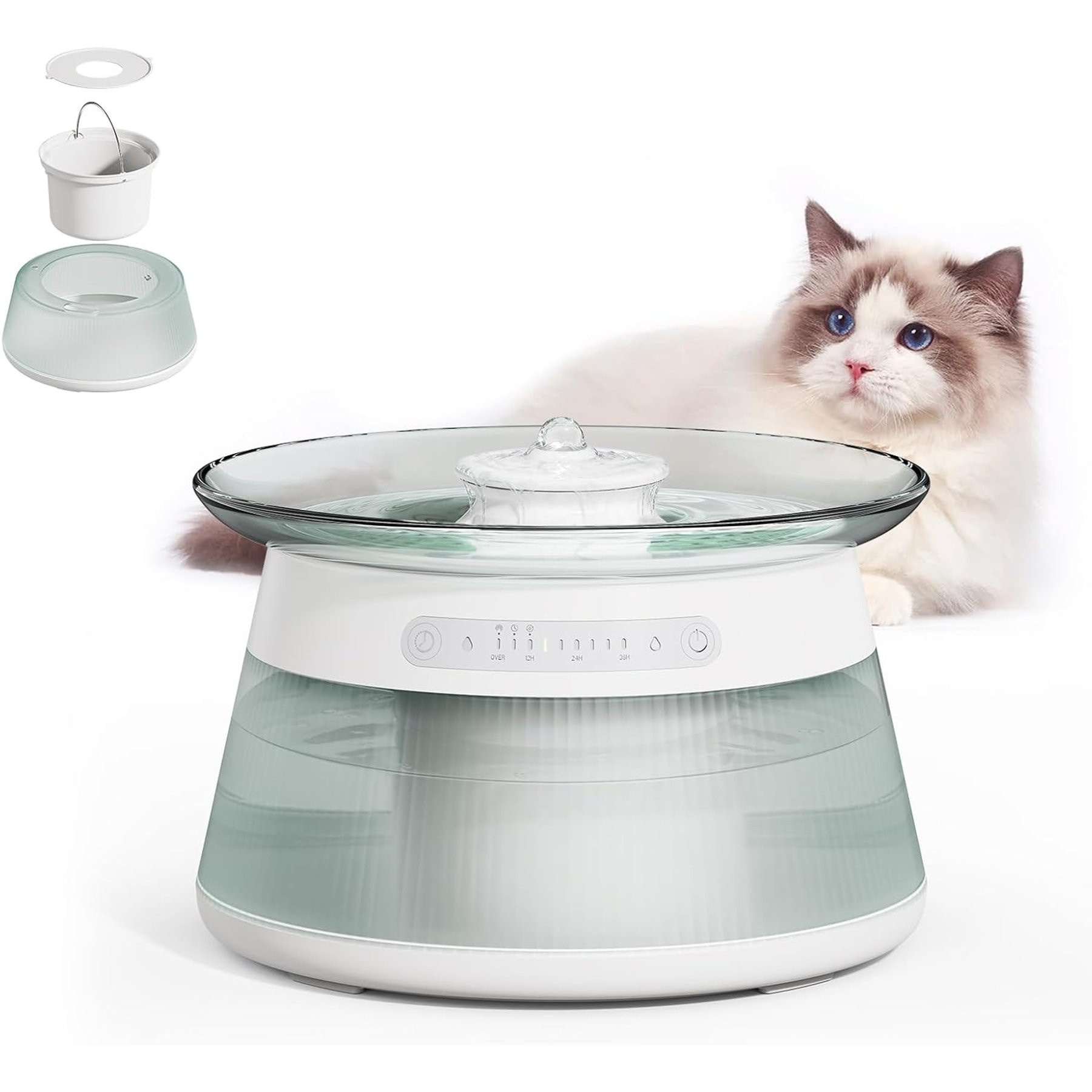 GOYJOY Glass Smart Cat Water Fountain, Mint Green