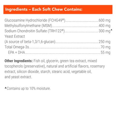 Show full view: Nutramax Cosequin Joint Health Supplement with Glucosamine, Chondroitin, MSM, Omega-3s & Beta-Glucan Soft Chews for Senior Dogs, 120 count slide 9 of 12