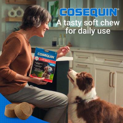 Show full view: Nutramax Cosequin Joint Health Supplement with Glucosamine, Chondroitin, MSM, Omega-3s & Beta-Glucan Soft Chews for Senior Dogs, 120 count slide 6 of 12