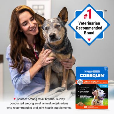 Show full view: Nutramax Cosequin Joint Health Supplement with Glucosamine, Chondroitin, MSM, Omega-3s & Beta-Glucan Soft Chews for Senior Dogs, 120 count slide 5 of 12