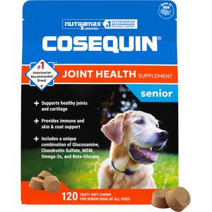 Nutramax Cosequin Joint Health Supplement with Glucosamine, Chondroitin, MSM, Omega-3s & Beta-Glucan Soft Chews for Senior Dogs, 120 count