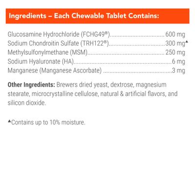 Show full view: Nutramax Cosequin Joint Health Supplement with Glucosamine, Chondroitin, MSM & HA Chewable Tablet for Dogs, 75 count slide 8 of 12