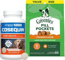 Nutramax Cosequin DS Plus MSM & Hyaluronic Acid (HA) Joint Health Supplement + Greenies Pill Pockets Canine Chicken Flavor Dog Treats slide 1 of 9