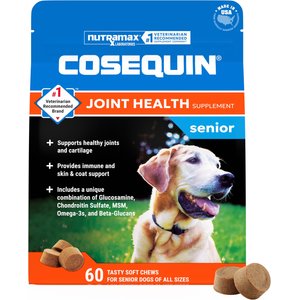 Nutramax Cosequin Joint Health Supplement with Glucosamine, Chondroitin, MSM, Omega-3s & Beta-Glucan Soft Chews for Senior Dogs, 60 count