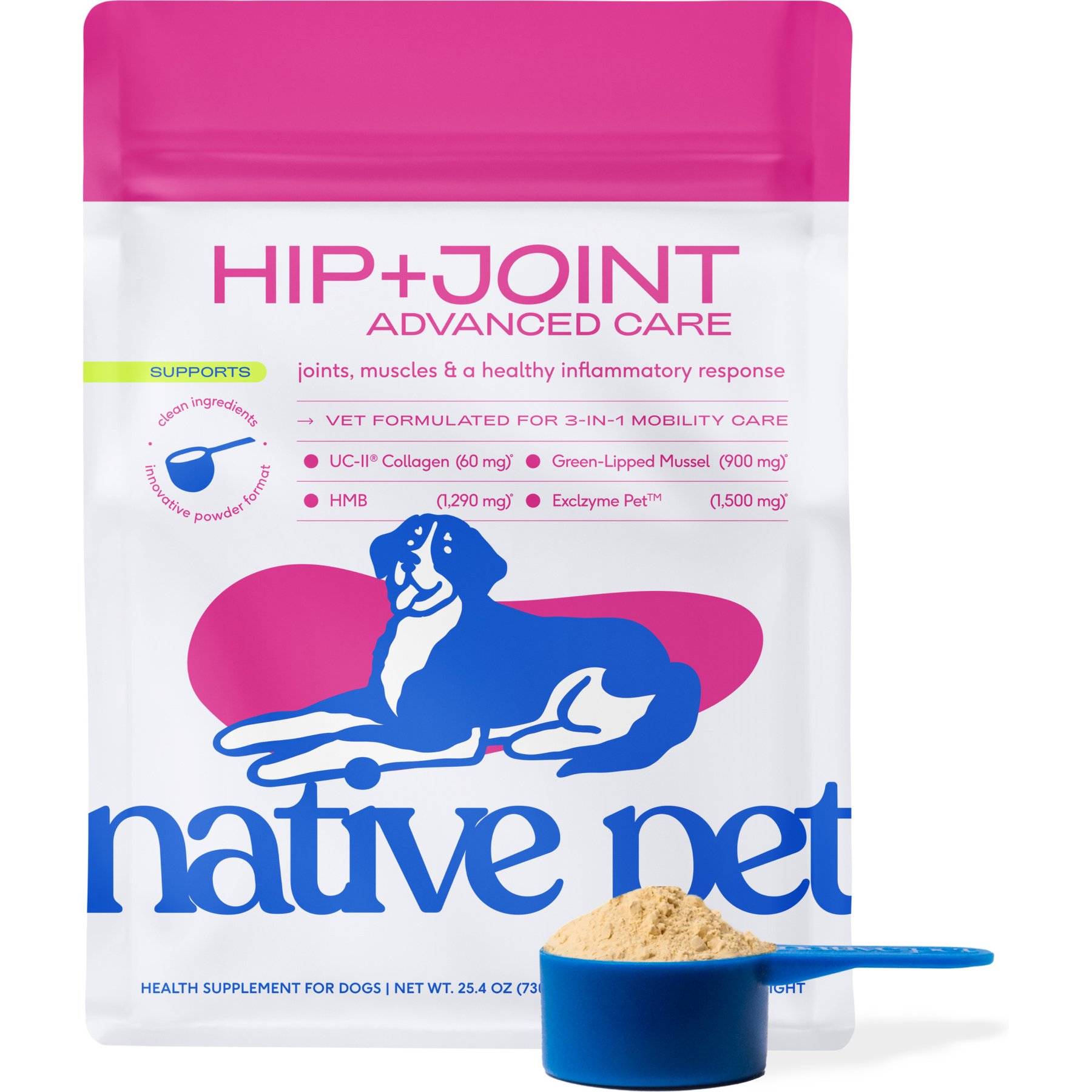 Native Pet Hip & Joint Advanced Care Powder Supplement for Dogs, 25.4-oz