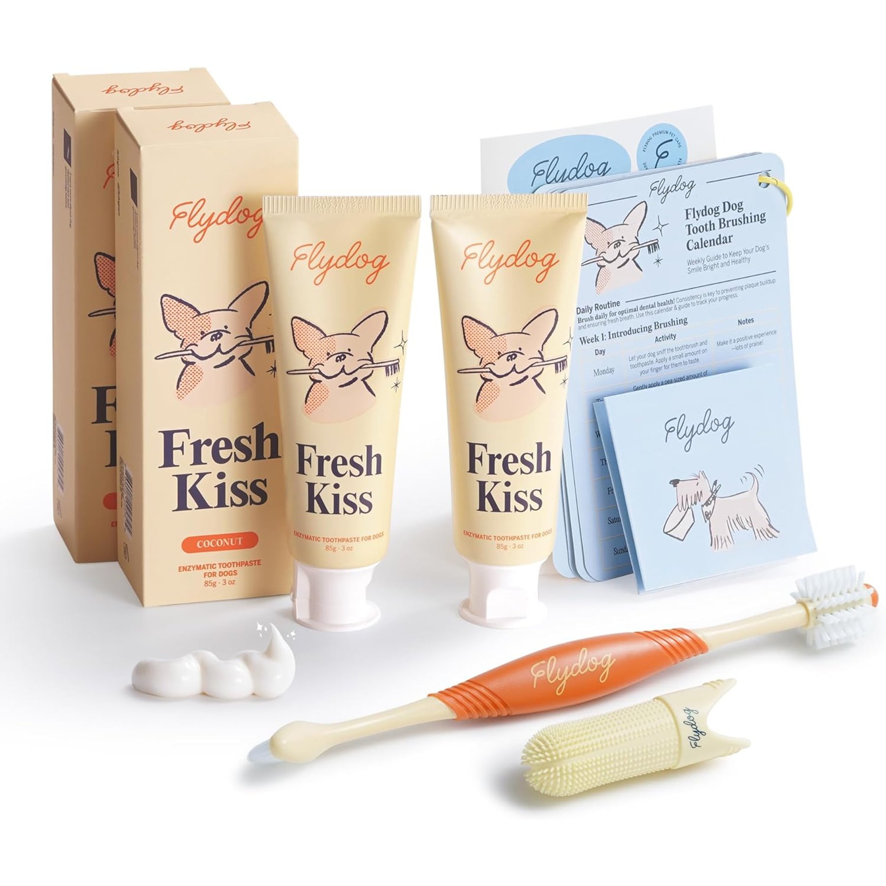 Flydog Fresh Kiss Coconut Breath Freshening Dog Dental Kit, 2 count