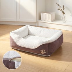 Bencmate Rectangle Orthopedic Cat Bed with Comfortable Cushion & Raised Edges Cozy Nest, Brown, Small slide 2 of 8