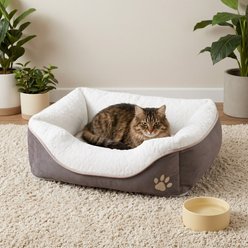 Bencmate Rectangle Orthopedic Cat Bed with Comfortable Cushion & Raised Edges Cozy Nest, Brown, Small slide 1 of 8