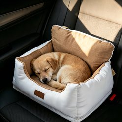 GAPZER Travel & Home Booster Elevated Escape Proof Car Seat Dog & Cat Carrier with Clip-On Safty Leash, Brown, 25.8 x 20.8 x 13.7-in
