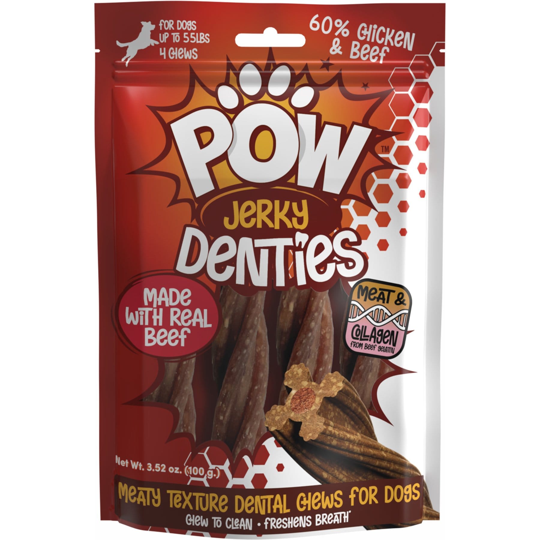 POW Jerky Denties Beef Natural Dog Chew, 4 count