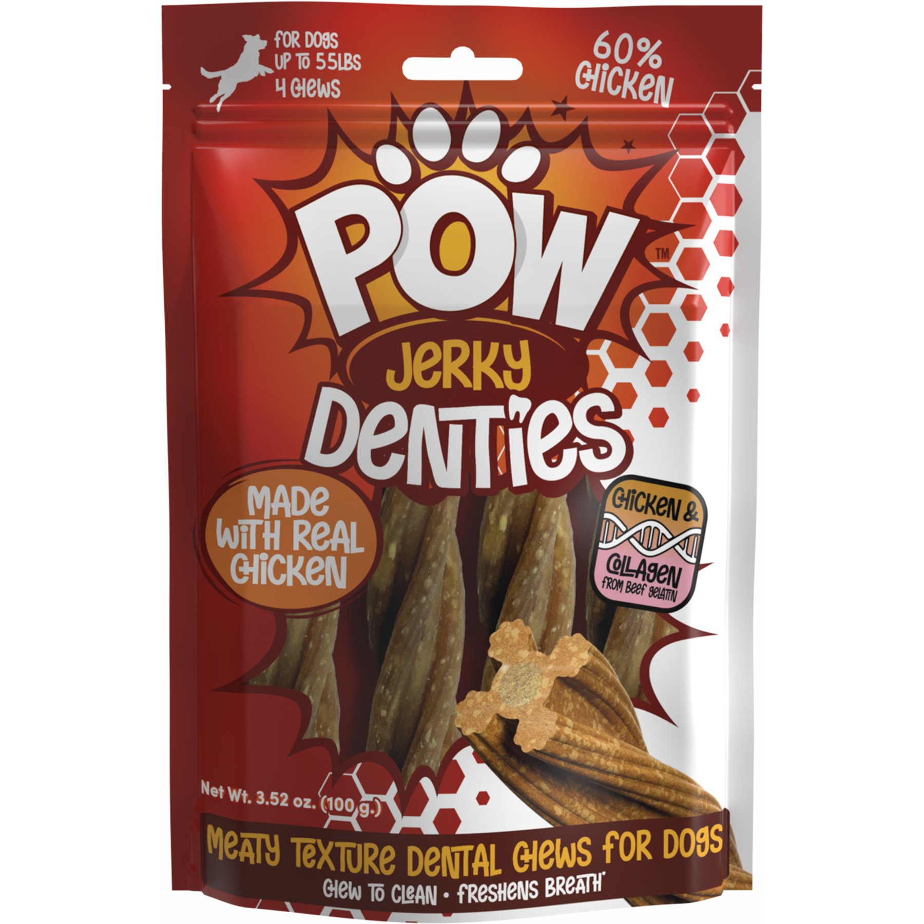 POW Jerky Denties Chicken Natural Dog Chew, 4 count