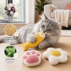 Kseroo Handmade Loofah Vibrant Yellow Fish Shape Training Exercise Dental Teaser Wands Chew Cat Toy, Yellow/White slide 2 of 8