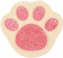 Kseroo Eco-Friendly Loofah Adorable Paw Shape Training Exercise Dental Teaser Wands Chew Cat Toy, Pink/White