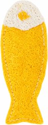 Kseroo Handmade Loofah Vibrant Yellow Fish Shape Training Exercise Dental Teaser Wands Chew Cat Toy, Yellow/White