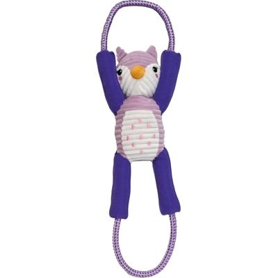 Buddy Buddy Buddy Buddy Interactive Owl Squeaky Rope Tug Dog Toy, Purple, 24-in
