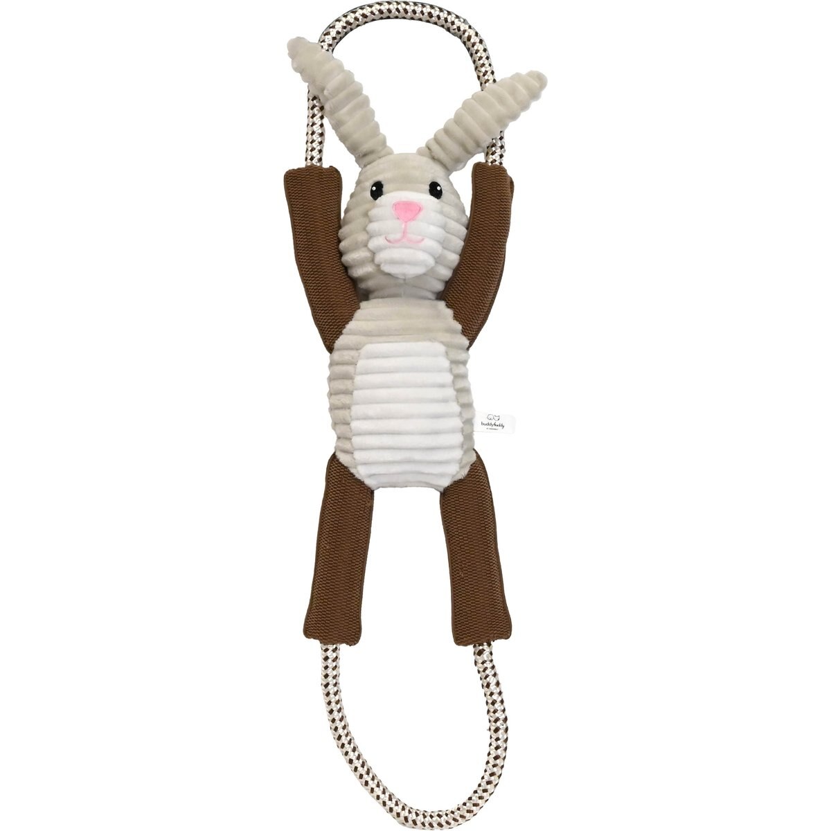 Buddy Buddy Interactive Rabbit Squeaky Rope Tug Dog Toy, Gray, 24-in