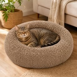 Kylinsure Calming Cuddler Chenille Donut Dog & Cat Bed, Beige, Small