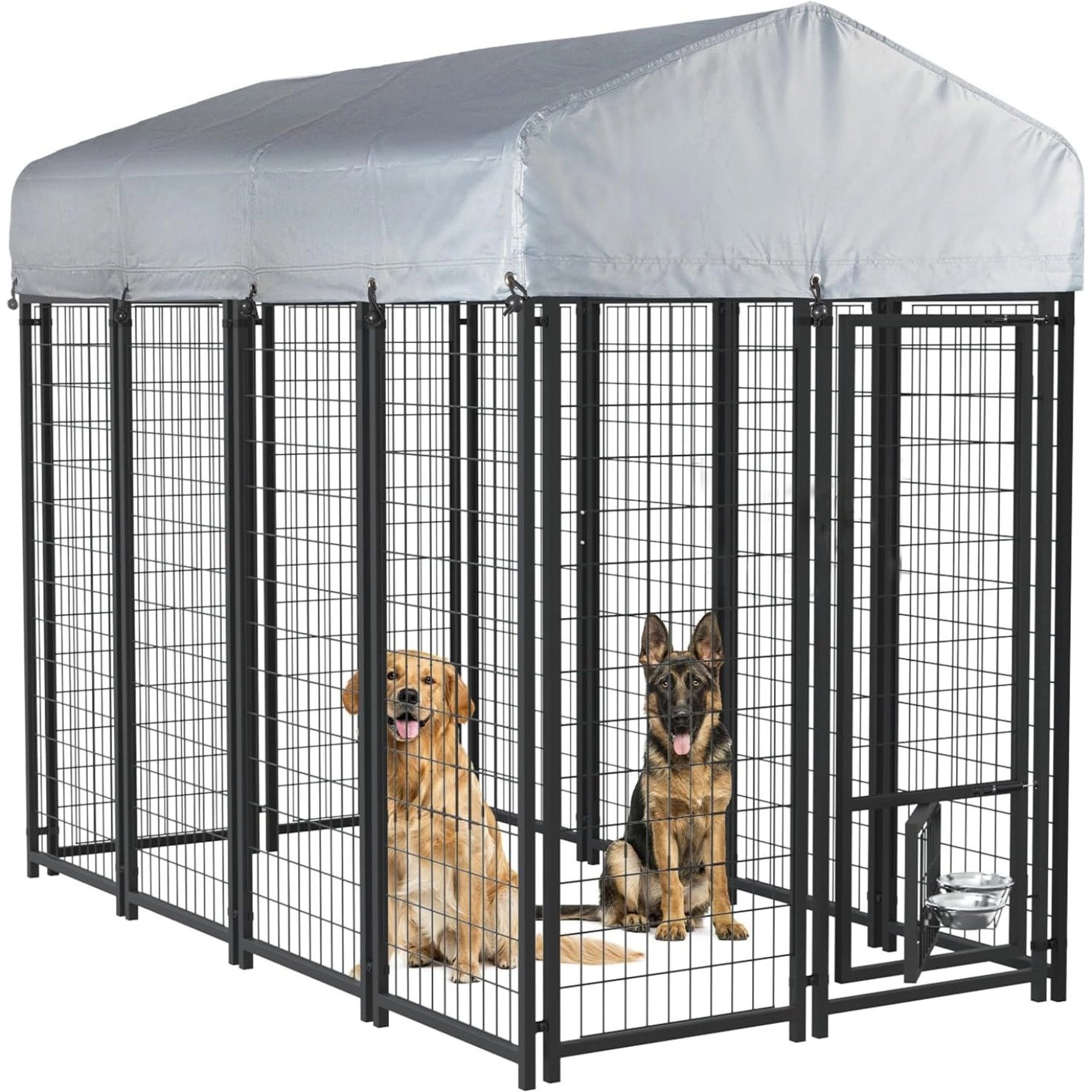 LEMBERI Waterproof Heavy Duty Welded Wire Outdoor Dog Kennel, Black, 93 x 50.4 x 72.1-in