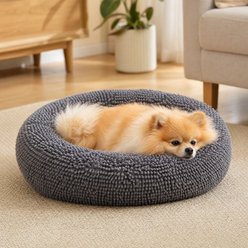 Kylinsure Calming Cuddler Chenille Donut Dog & Cat Bed, Grey, Small