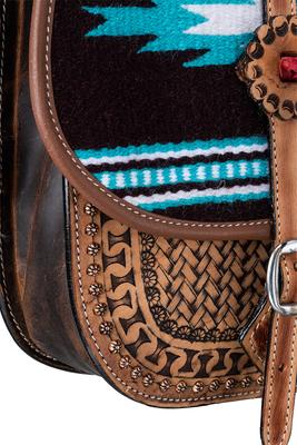Show full view: Tough1 Leather Horse Saddle Bag with Hand Weaving, Brown slide 2 of 3