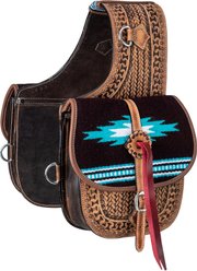 Tough1 Leather Horse Saddle Bag with Hand Weaving, Brown