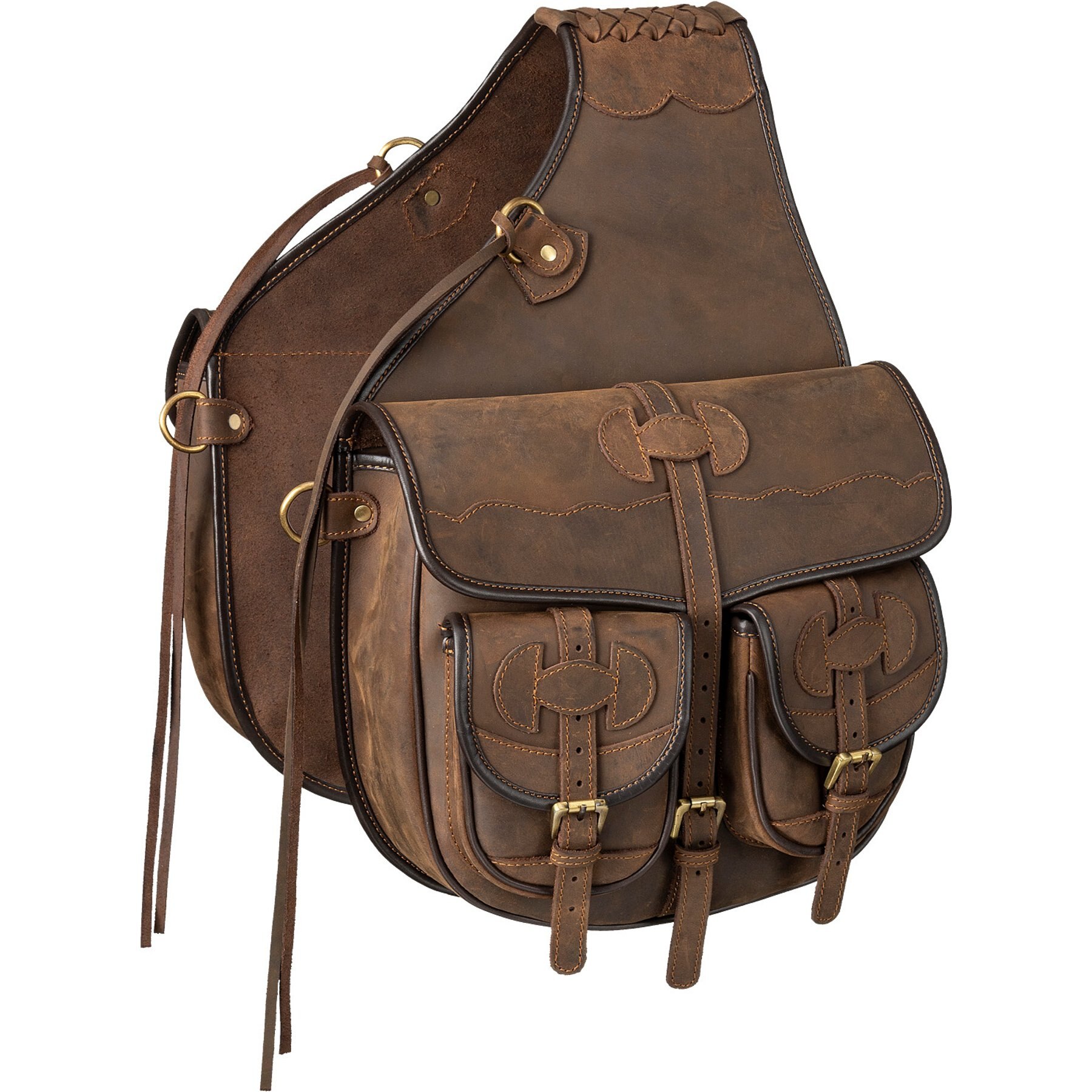 Tough1 Oiled Leather Horse Saddle Bag, Brown