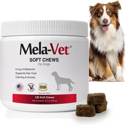 Mela-Vet Melatonin Calming Relaxation & Anxiety Relief Skin & Coat Soft Chew Supplement for Dogs & Cats, 120 count
