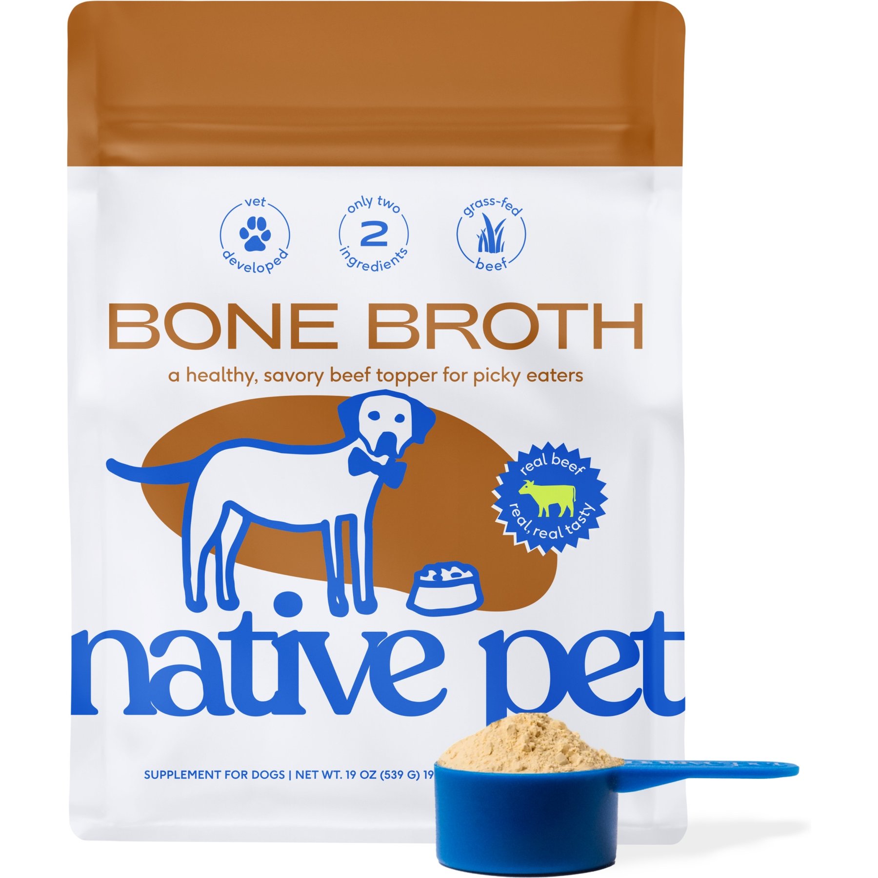 Native Pet Beef Bone Broth Powder, Organic Human Grade Food Topper for Dogs & Cats, 19-oz tin