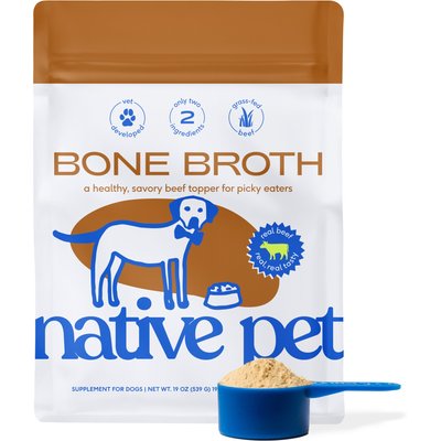 Native Pet Native Pet Beef Bone Broth Powder, Organic Human Grade Food Topper for Dogs & Cats, 19-oz bag