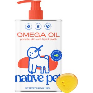 Native Pet Omega-3 Fish Oil & Alaskan Salmon Oil Skin & Coat Health Supplement for Dogs, 32-fl oz bottle